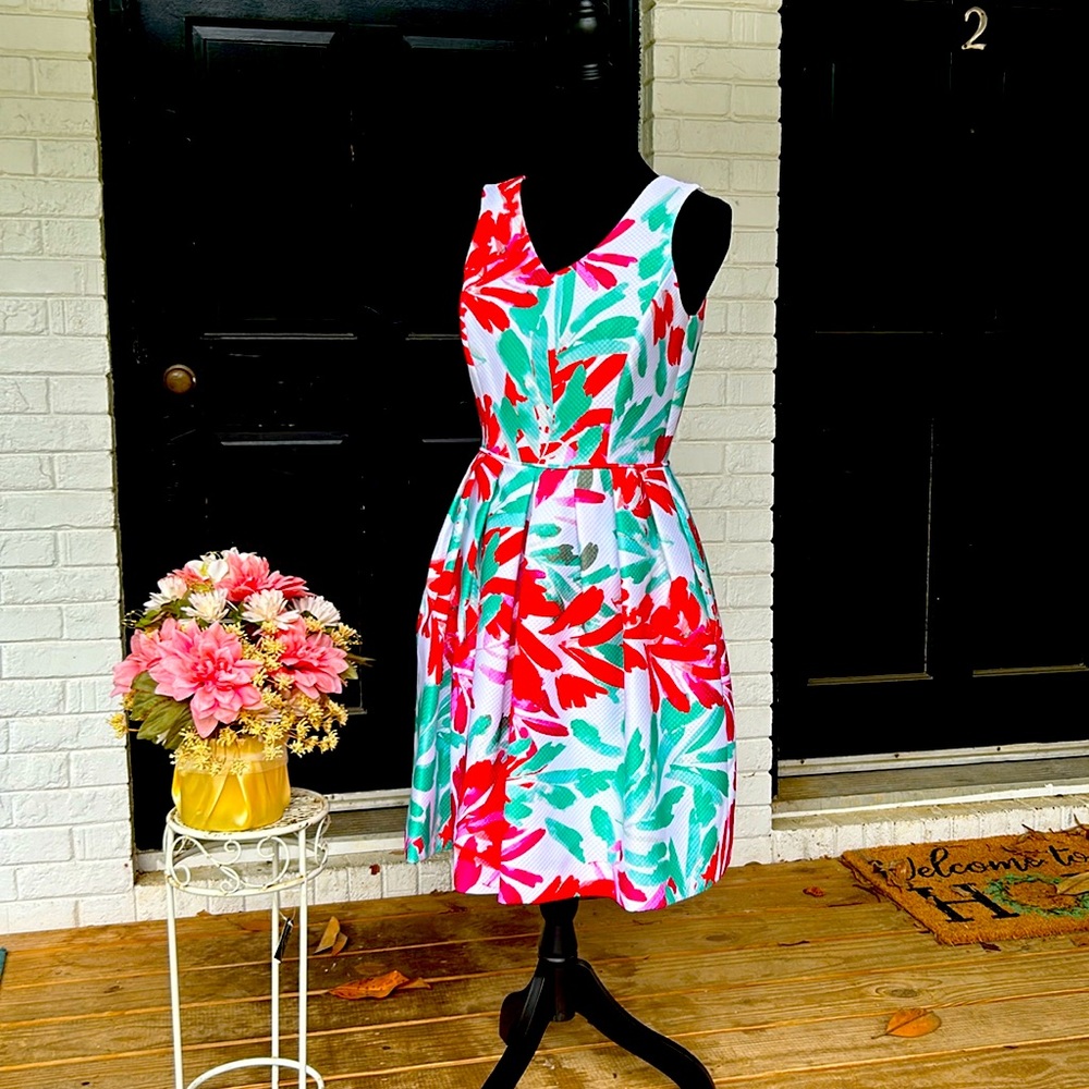 Tahari  tropical desi pleated sundress